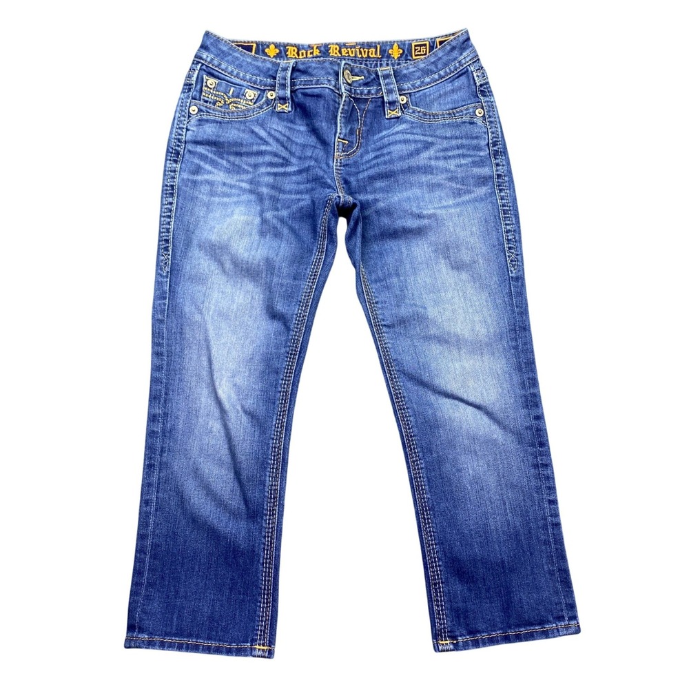 Rock Revival Jessica Capri Jeans Size 26 Blue Distressed Low Rise YJ1025P401